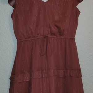 Elegant Burgundy Dress with Ruffle Details